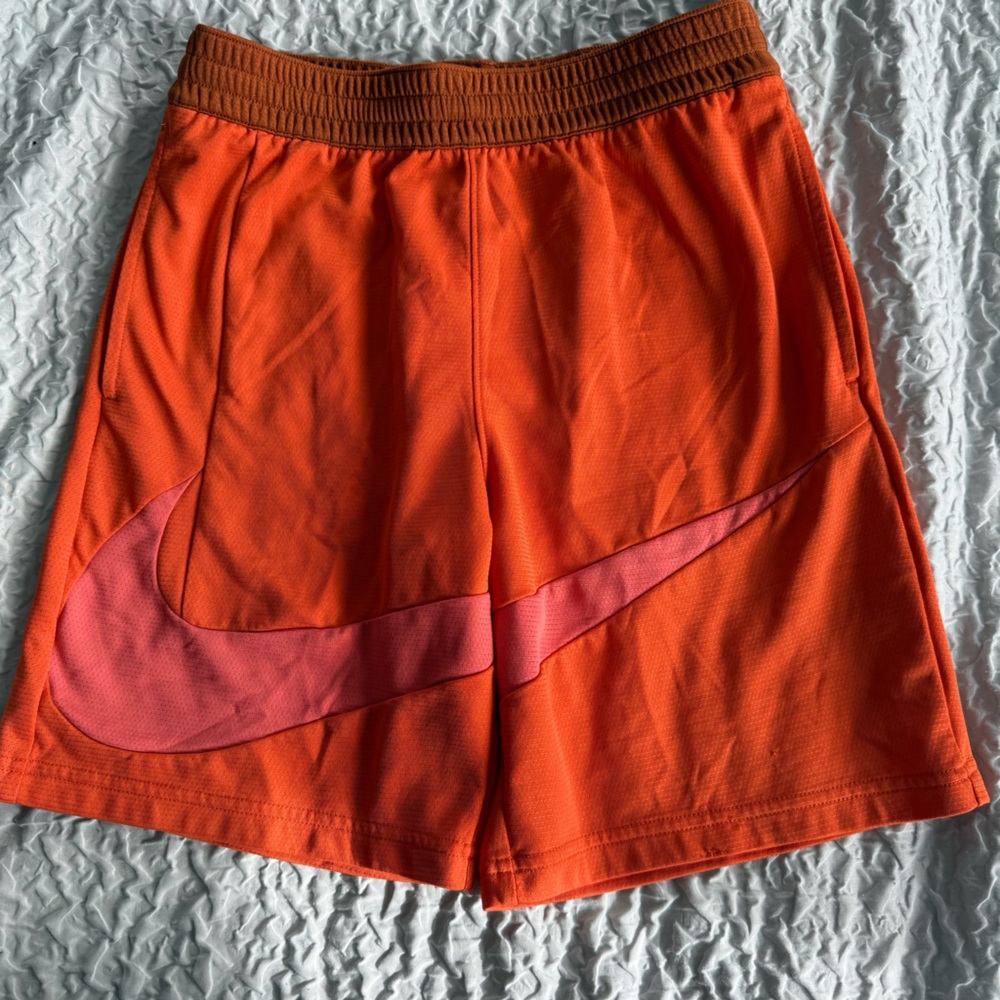 Nike Bright Orange Kid’s Shorts with Pink Swoosh